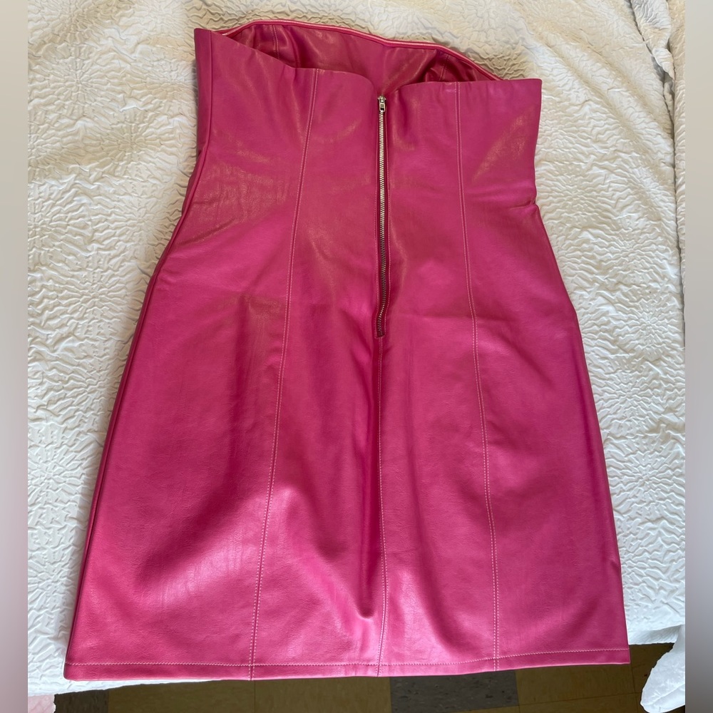 Pink Faux Leather Mini Dress